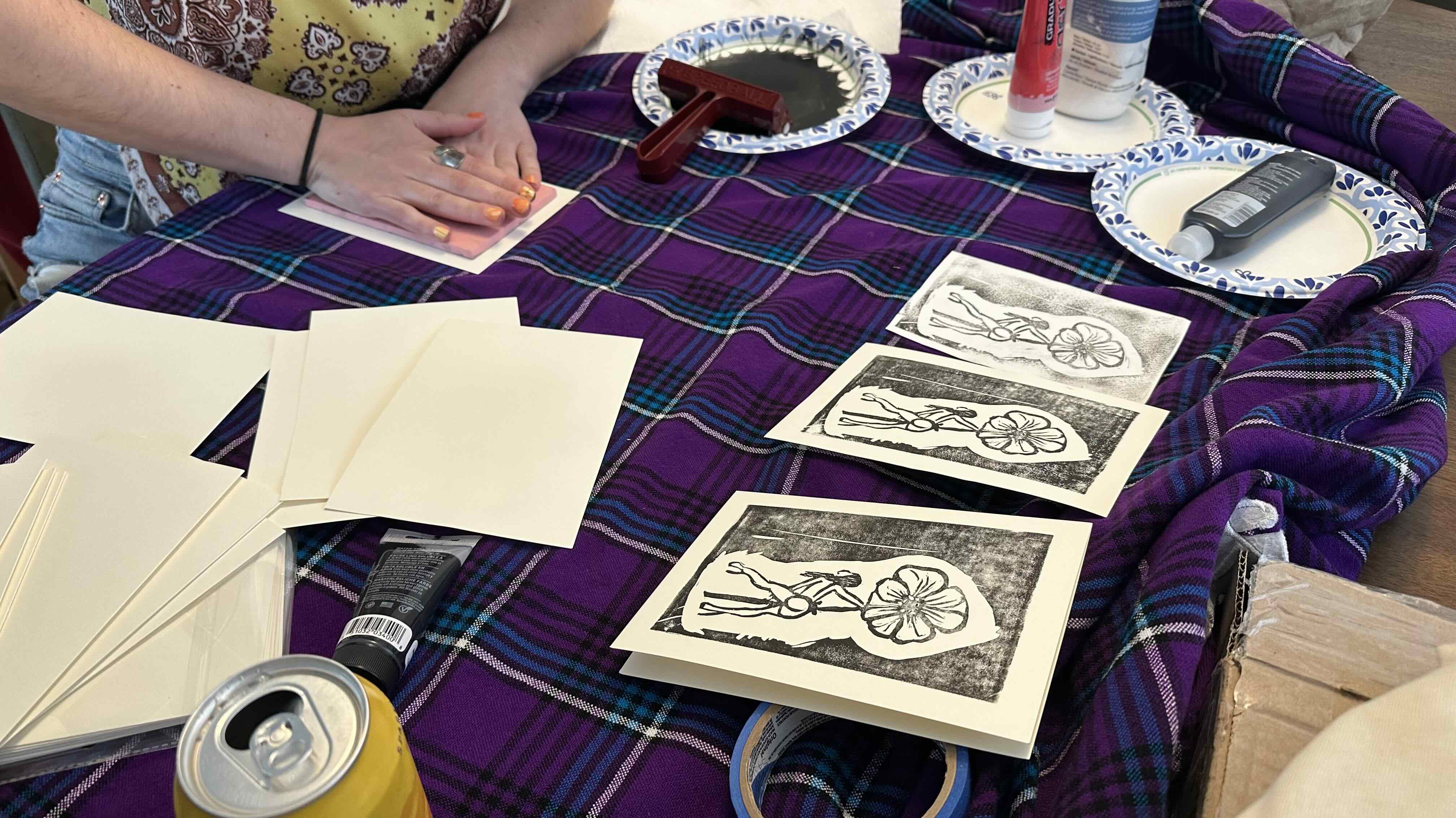 Colorful handmade prints and craft tools