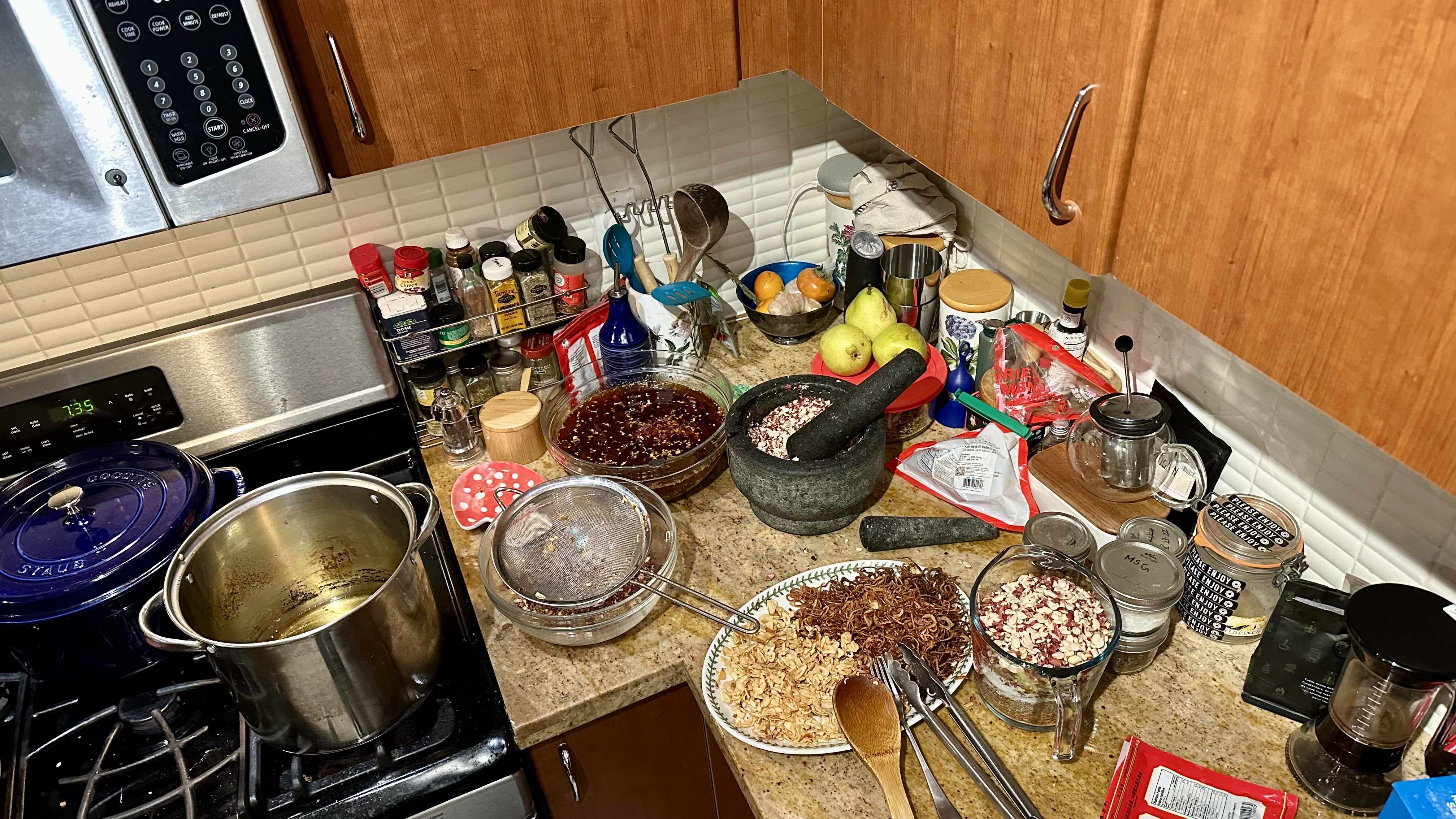 Chili crisp ingredients arranged on a table